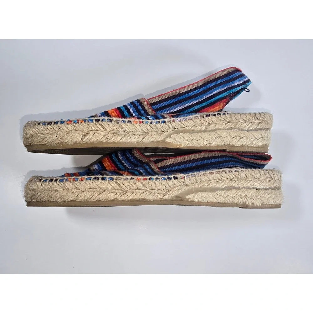 Artesania Spain Woven Espadrille Sandals Blue Orange Striped Slingback Size 36